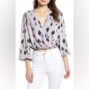 NWT- ASTR The Label Pleated Floral Lavender Long Sleeve Crop Top